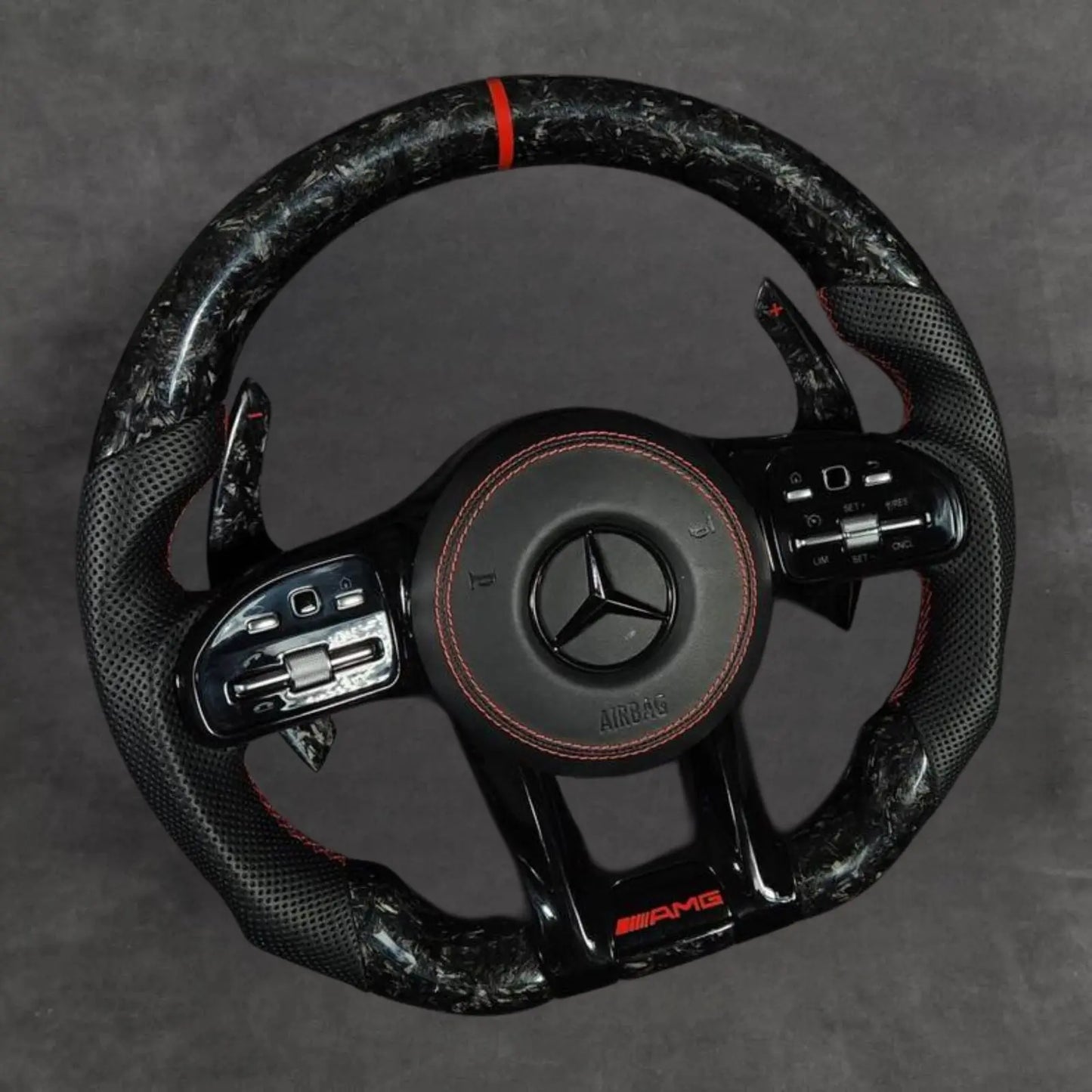Red Forged Carbon Fiber AMG Performance Steering Wheel Leather Steeringwheels.cy