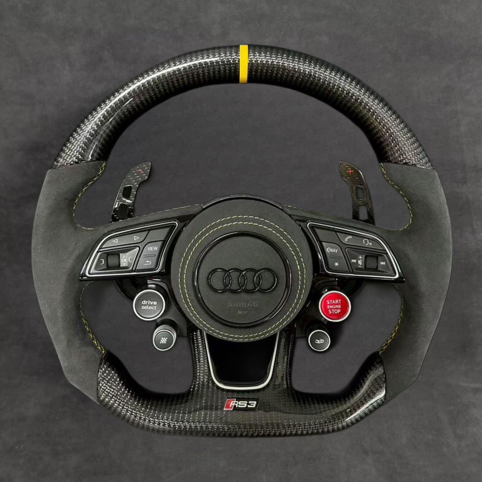 Yellow Edition Carbon Fiber Steering Wheel Alcantara A3/S3/RS3 Steeringwheels.cy