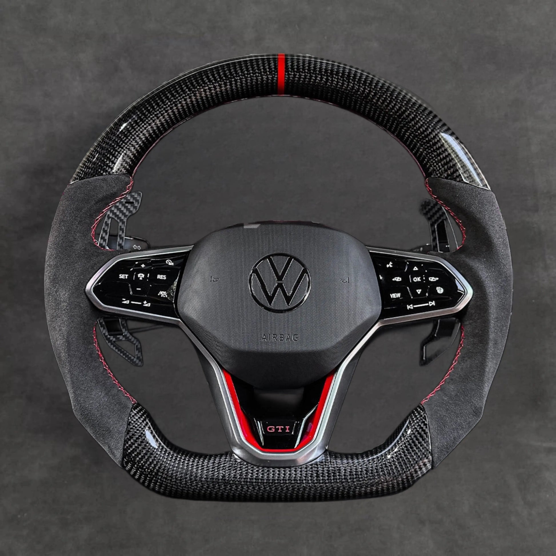 Red Edition Carbon Fiber Steering Wheel Alcantara VOLKSWAGEN Steeringwheels.cy
