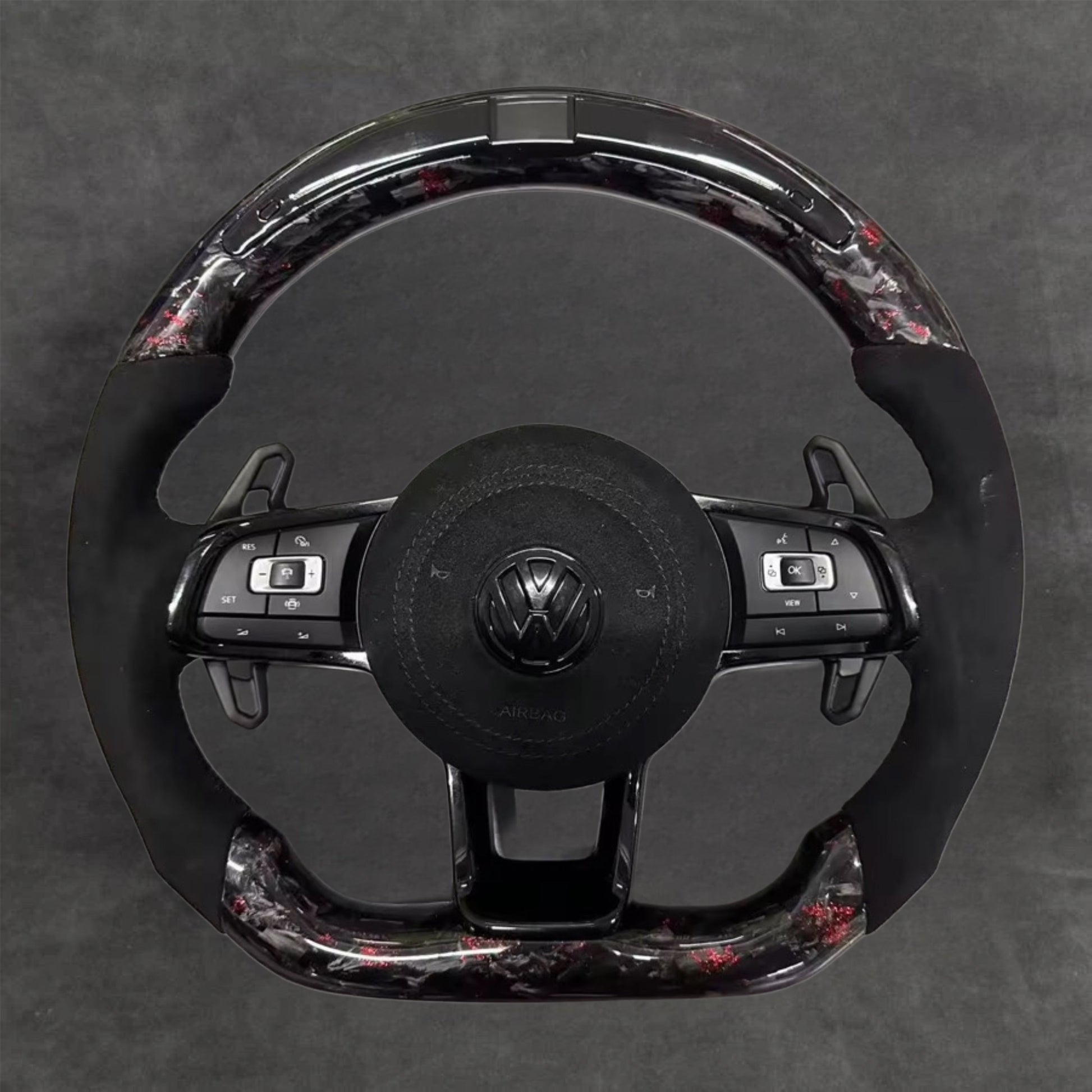 RED Edition LED Forged Carbon Steering Wheel Alcantara VOLKSWAGEN Steeringwheels.cy