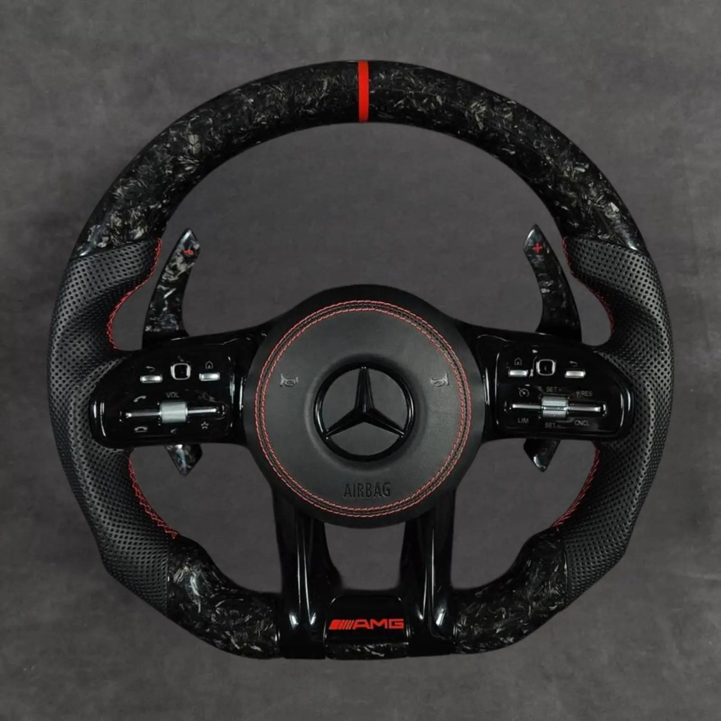 Red Forged Carbon Fiber AMG Performance Steering Wheel Leather Steeringwheels.cy