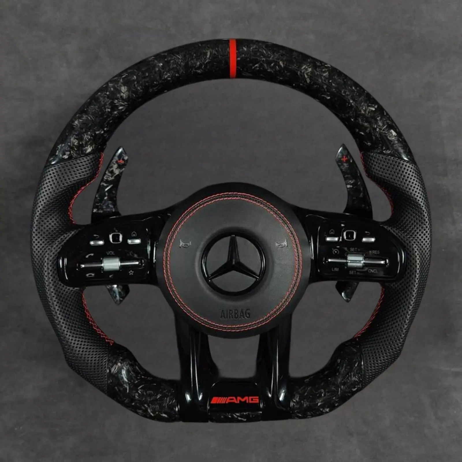 Red Forged Carbon Fiber AMG Performance Steering Wheel Leather Steeringwheels.cy