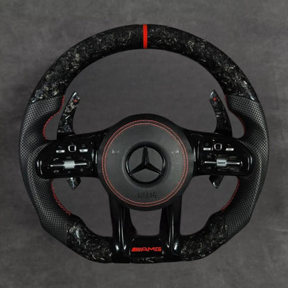 Red Forged Carbon Fiber AMG Performance Steering Wheel Leather Steeringwheels.cy