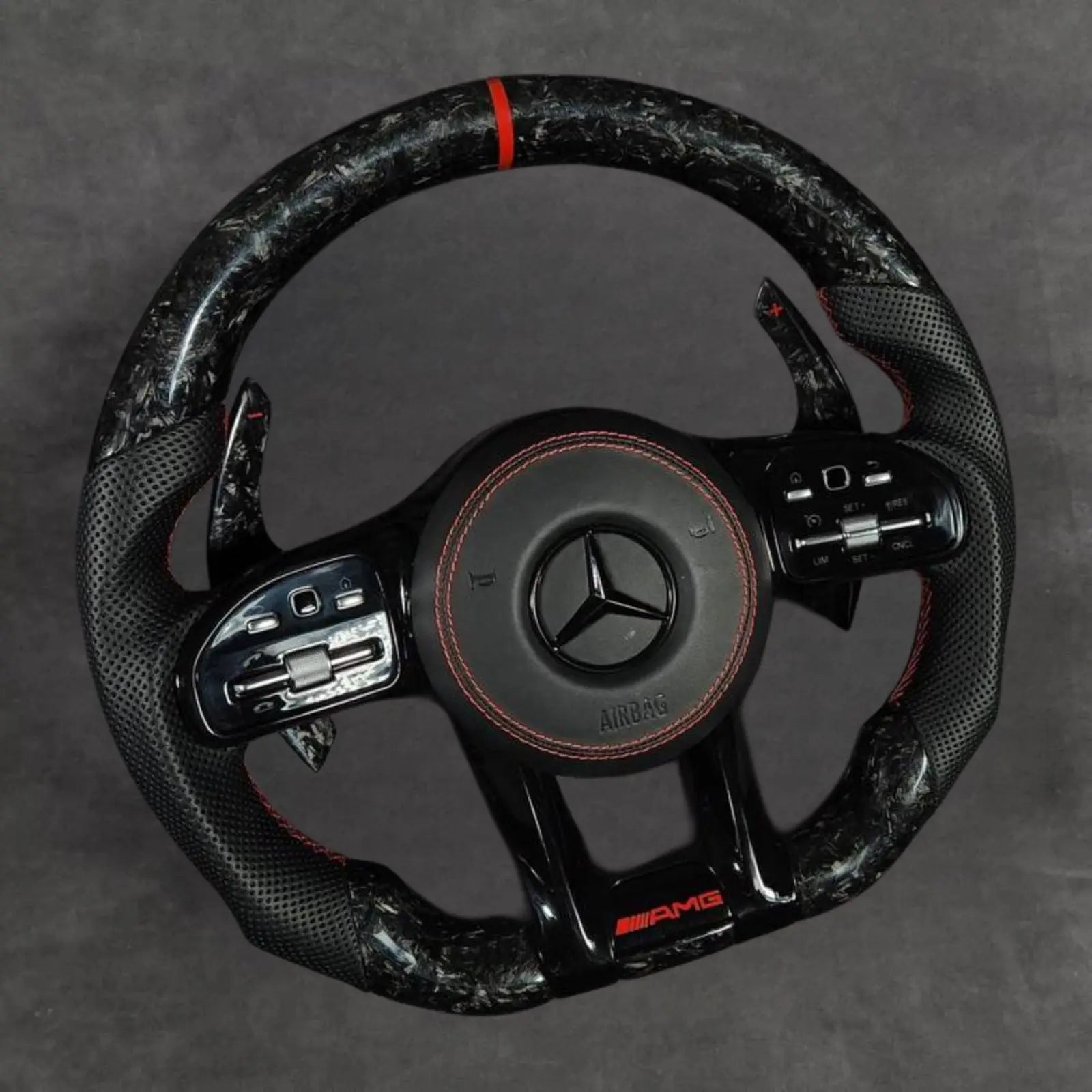 Red Forged Carbon Fiber AMG Performance Steering Wheel Leather Steeringwheels.cy