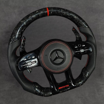 Red Forged Carbon Fiber AMG Performance Steering Wheel Leather Steeringwheels.cy